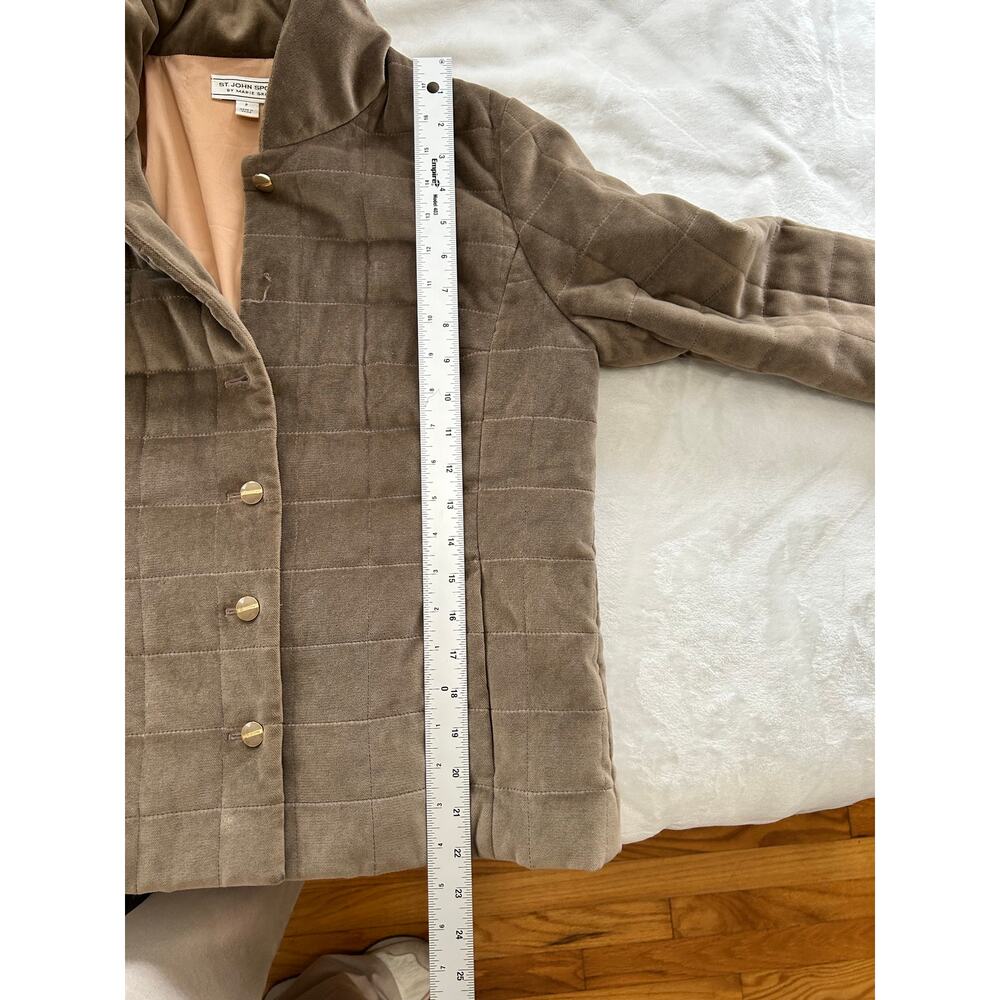 St John Sport by Marie Gray Quilted Puffer Jacket Brown Tan Velvet Size P Flaw - Picture 12 of 12